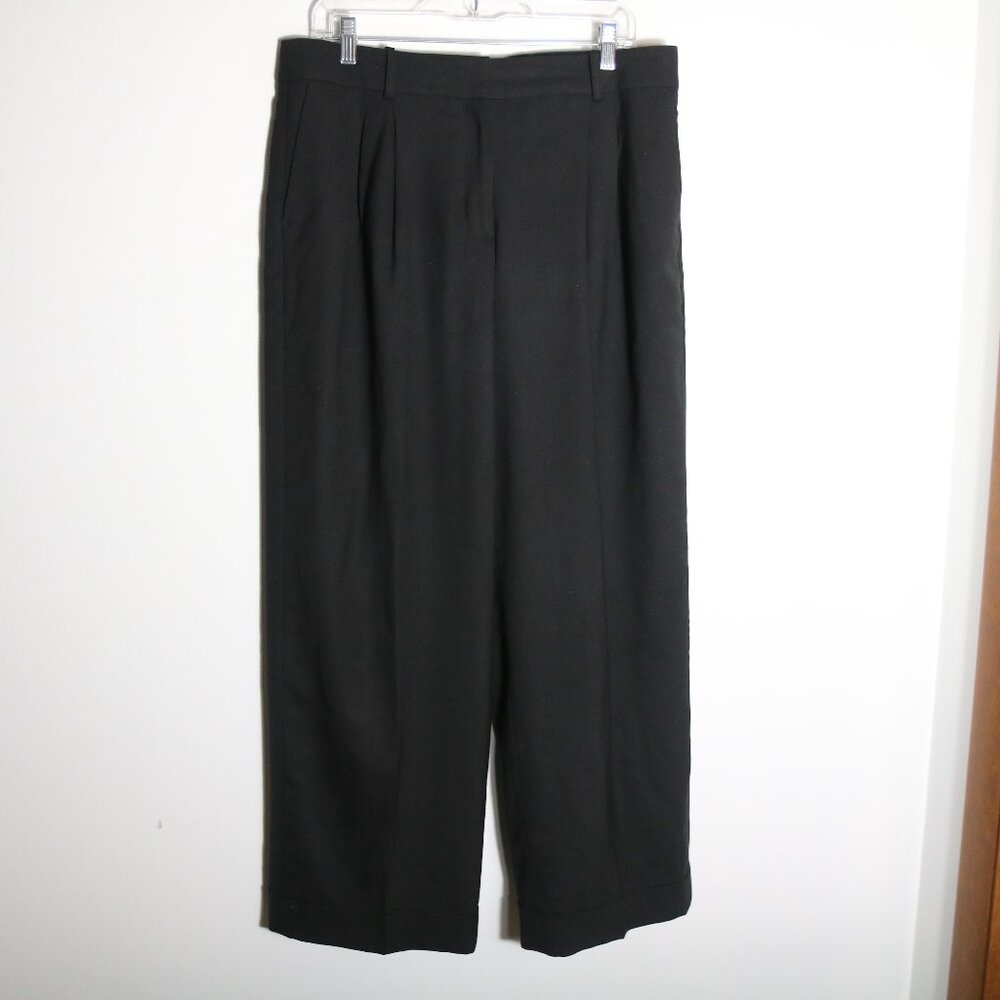 J Crew Essential Wide Leg Pant Italian City Wool‎ Blend Womens 12 Black Pleated